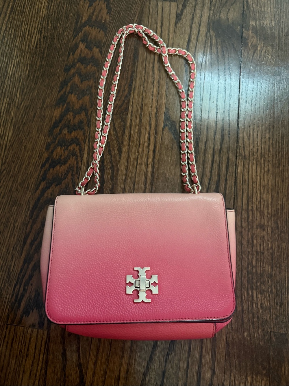 Tory Burch Pink Ombre Leather Chain Crossbody